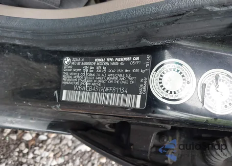 1992 BMW 325 I Automatic from USA, damaged, VIN WBACB4319NFF81134